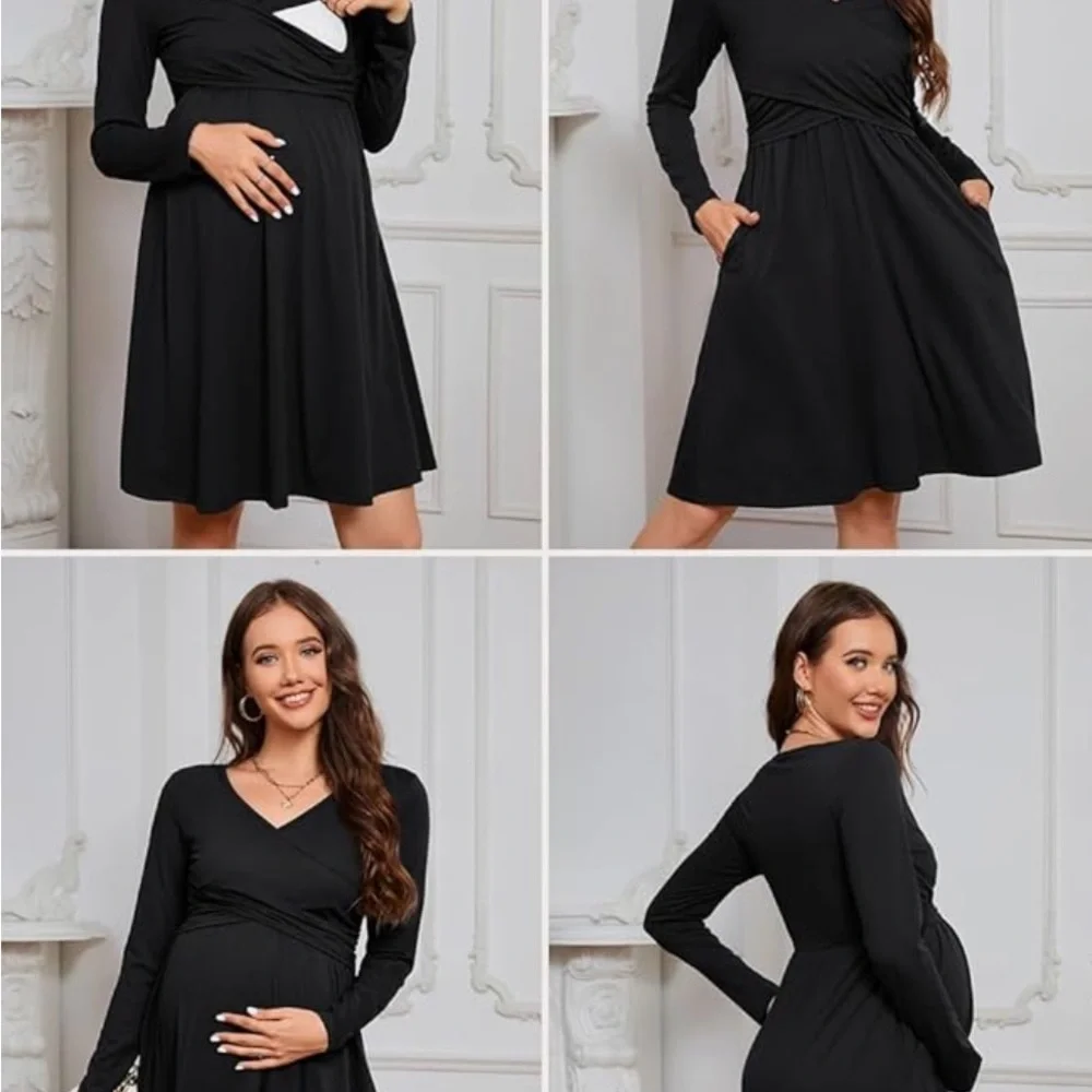 NWT OUGES Womens 2024 V-Neck Maternity Dress Large